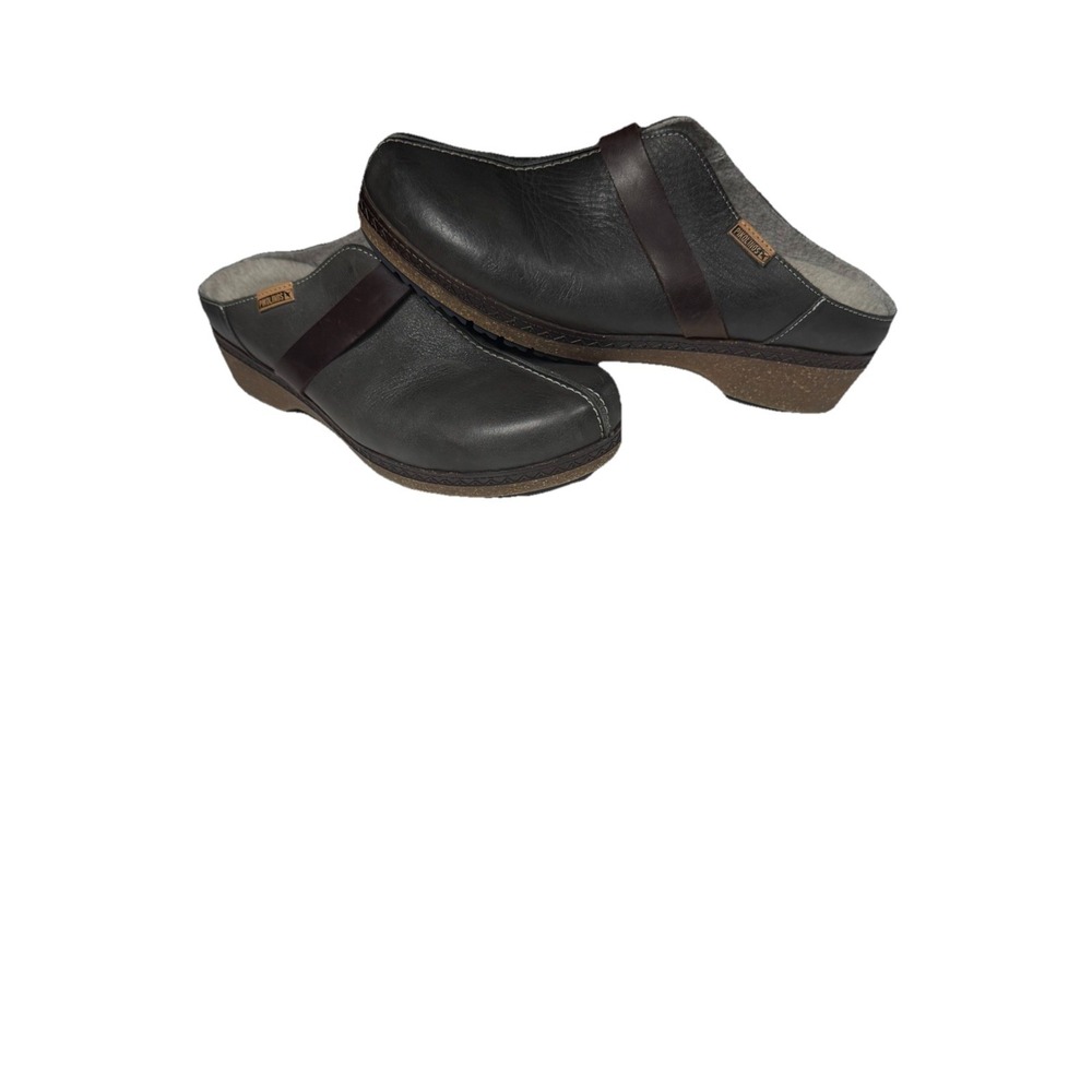 Pikolinos Wedge Clog Shoes Leather Brownish Green 40 7.5 Men's 9.5 Women's US